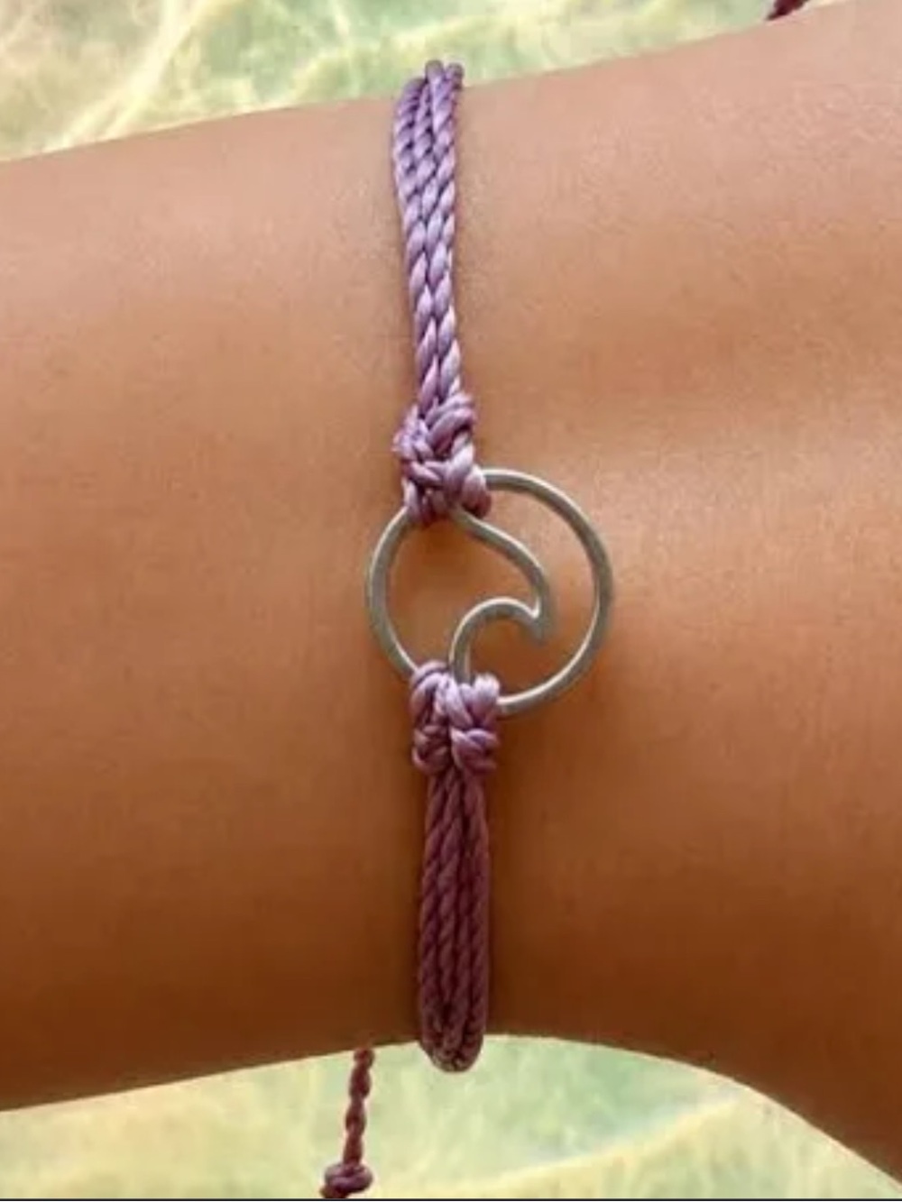 Pura Vida Purple Braided Bracelet with Silver Double-Ring and 'P' Charm
